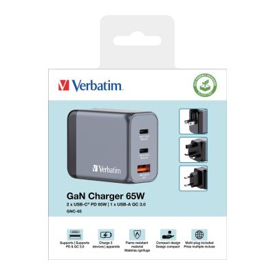 7. Verbatim GaN GNC-65 2xUSB-C Universal Mains Charger