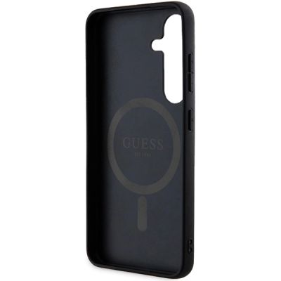 6. Guess 4G Collection Leather Metal Logo MagSafe Case for Samsung Galaxy S24 - Black