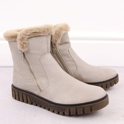 5. Beige women’s ankle boots with fur lining Rieker Y3481-60