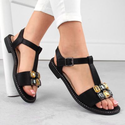 8. Comfortable sandals with zircons S.Barski W OLI261A black