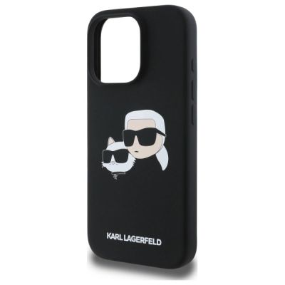 6. Karl Lagerfeld Silicone Case Heads Print MagSafe for iPhone 16 Pro Max - Black