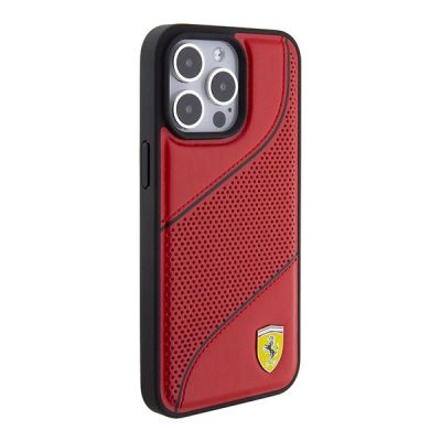 4. Ferrari Perforated Waves Metal Logo case for iPhone 15 Pro - red