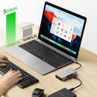 8. Tech-Protect HB05 HUB 9in1 USB-C + USB2.0 + USB3.0 + HDMI 4K 60HZ + SD / TF + PD100W + RJ45 adapter - gray