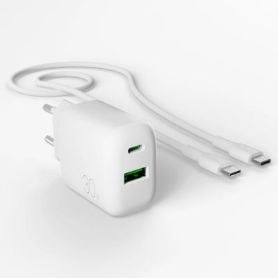4. Puro PROLITE 30W USB-A / USB-C wall charger + USB-C - USB-C cable 1.2m - white