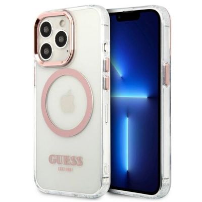 Guess Metal Outline MagSafe Case for iPhone 13 Pro / iPhone 13 - Pink