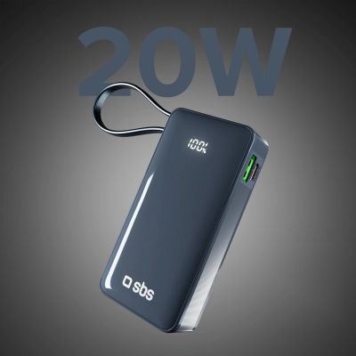 4. Powerbank SBS 10000 mAh 20W with built-in USB-C cable and digital display - dark gray