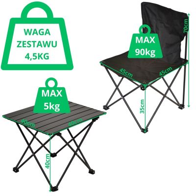 45. FOLDABLE TOURIST SET 3IN1 TABLE AND 2 CHAIRS BLACK ENERO CAMP