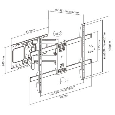 3. GEMBIRD Adjustable LCD Wall Mount 37–80 Inches, VESA Max. 600 x 400 mm, Up to 60 kg