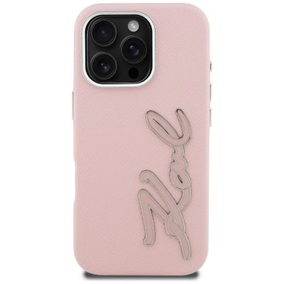 3. Karl Lagerfeld FW Grained Signature Logo iPhone 16 Pro Case - Pink