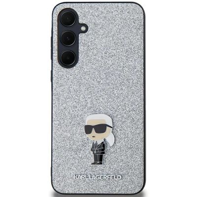 3. Karl Lagerfeld Fixed Glitter Ikonik Logo Metal Pin case for Samsung Galaxy A35 - silver