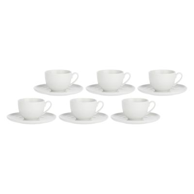 Set of 6 Corte Tea Cups with Saucers - White, 200 ml