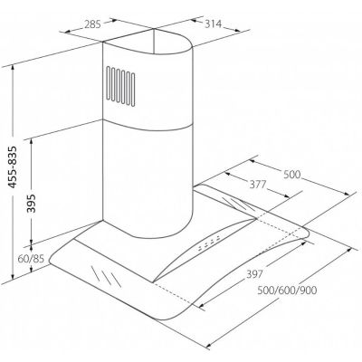 2. Chimney hood AKPO WK-4 LARGO ECO 60 BLACK (399.1 m3/h; 600mm; black)
