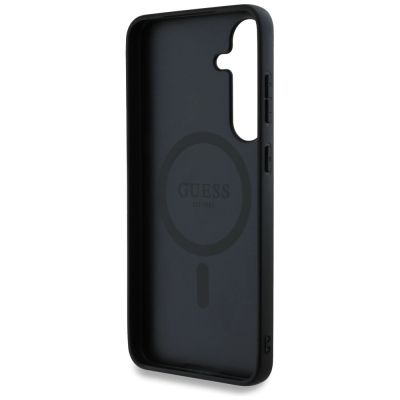 7. Guess Leather 4G Colored Ring Classic Logo MagSafe Samsung Galaxy S25 case black