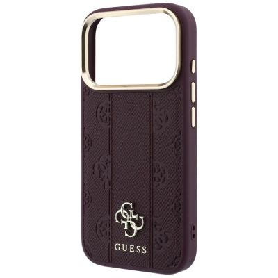 6. Guess Stripe Peony 4G Logo MagSafe Case for iPhone 18 Pro / 17 Pro - Burgundy