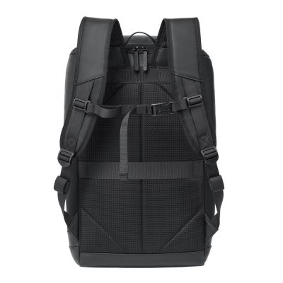 17. Rivacase Eden City Backpack Black Polyester, Waxed Leather (Pull Up)