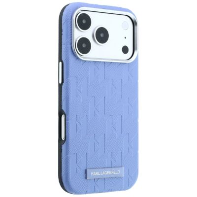 4. Karl Lagerfeld Grained Mono Resin Logo MagSafe Case for iPhone 17 Pro / 18 Pro - Light Blue