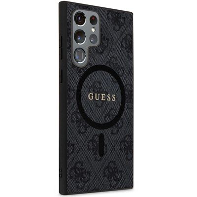 4. Guess 4G Collection Leather Metal Logo MagSafe Case for Samsung Galaxy S24 Ultra - Black