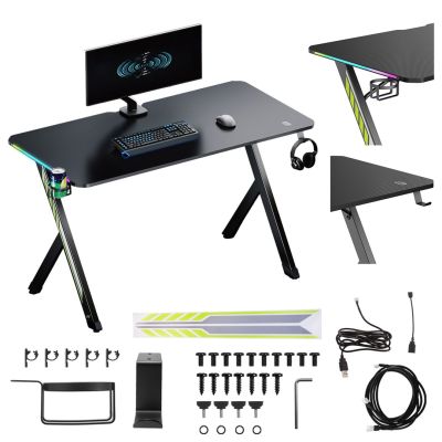 NanoRS RS102 91081 gaming desk black (with headphone and cup holder, RGB backlight, max. 75kg, 1200x600x750mm)