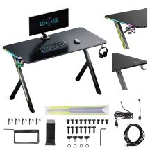 NanoRS RS102 91081 gaming desk black (with headphone and cup holder, RGB backlight, max. 75kg, 1200x600x750mm)
