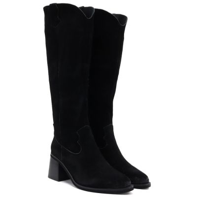 4. Women's leather cowboy boots with heels, suede, black, Vinceza 133103