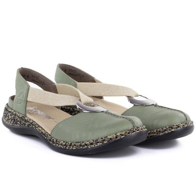 4. Rieker 46461-52 Green Leather Closed-Toe Sandals