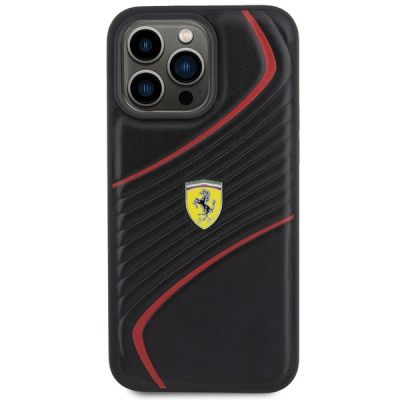 3. Ferrari Twist Metal Logo Case for iPhone 15 Pro Max - Black