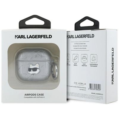 3. Karl Lagerfeld Monogram Choupette Head case for AirPods 4 - silver