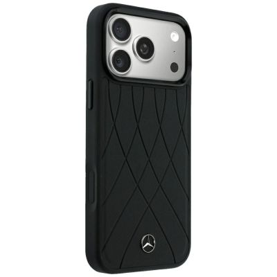 4. Mercedes Leather Crossed Lines MagSafe Case for iPhone 17 Pro Max / 18 Pro Max - Black