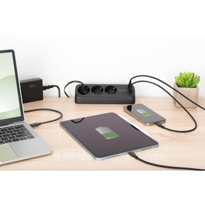 23. Digitus 3-Way Office Power Strip with 2 USB-A and 1 USB-C Ports, Black