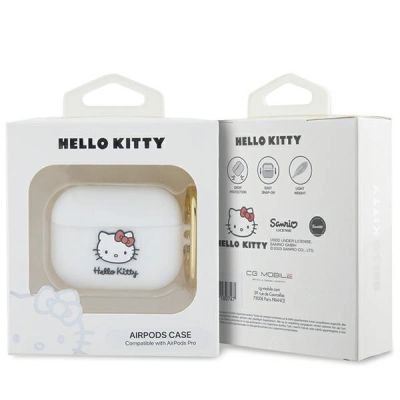 3. Hello Kitty Silicone 3D Kitty Head case for AirPods Pro - white