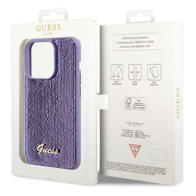 8. Guess Sequin Script Metal case for iPhone 15 Pro Max - purple