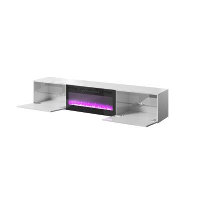2. SLIDE 200K TV cabinet with electric fireplace 200x40xH37, all in white gloss