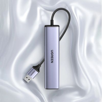 25. Ugreen multifunctional adapter HUB USB 3.0 - 3 x USB / Ethernet RJ-45 / USB Type C PD gray (CM475)