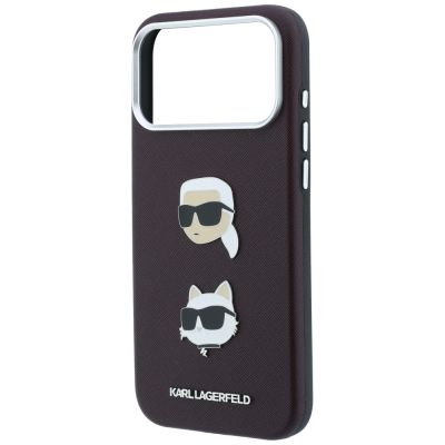 6. Karl Lagerfeld Saffiano with Karl & Choupette Heads Pins & Logo case for iPhone 18 Pro / 17 Pro - burgundy