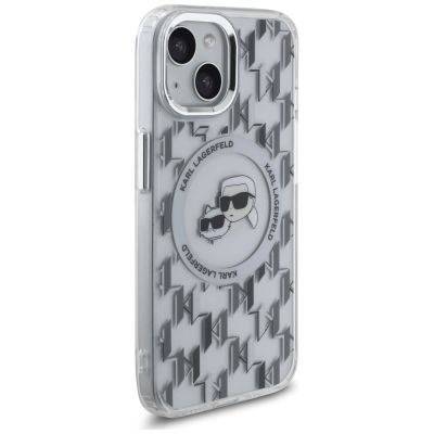 4. Karl Lagerfeld IML Monogram Karl & Choupette Head MagSafe iPhone 15 Case - Clear