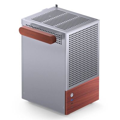 3. Jonsbo T6 Mini-Tower PC Case, Mini-ITX, Tempered Glass, Wood - Silver