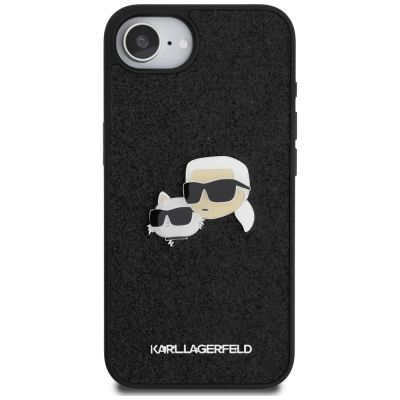 3. Karl Lagerfeld Fixed Glitter Karl&Choupette Heads Metal Pin iPhone 16e Case - Black