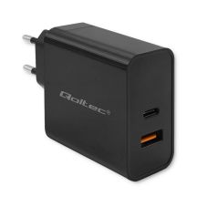 QOLTEC SUPER QUICK PD CHARGER | 1XUSB-C | 1XUSB | 65W | 5-20V | 1.5-3.25A | BLACK
