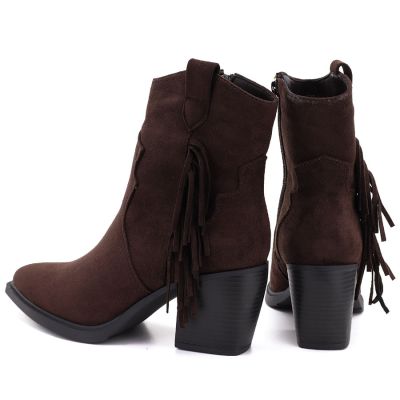 5. Women's insulated cowboy boots with fringes, chocolate M.Daszyński MR2520-1
