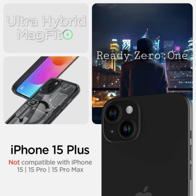 9. Spigen Ultra Hybrid Mag Case with MagSafe for iPhone 15 Plus - Dark Gray (Zero One Pattern)