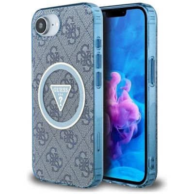 Guess IML Metal Glitter 4G Circle Triangle MagSafe Case for iPhone 16e - Blue