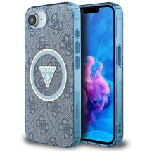 Guess IML Metal Glitter 4G Circle Triangle MagSafe Case for iPhone 16e - Blue