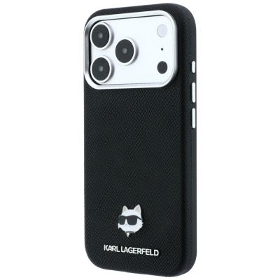 2. Karl Lagerfeld Grained Choupette Head Metal MagSafe Case for iPhone 17 Pro Max / 18 Pro Max - Black