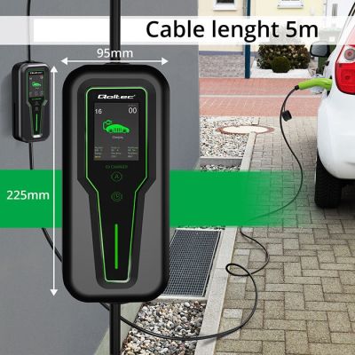 9. Qoltec 52467 Mobile charger for electric car EV with regulation 2 in 1 Type 2 | 11kW | 3 Phases | CEE 5 PIN | LCD | Portable | Wallbox | 5m