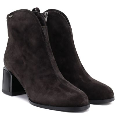 9. Women's leather ankle boots with high heels, chocolate, Vinceza 91178