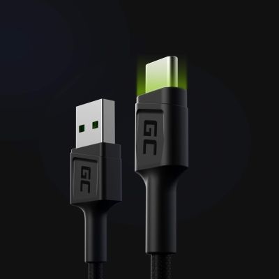 2. GREEN CELL KABGC06 GC RAY USB CABLE - USB-C 120CM, GREEN LED, FAST CHARGING ULTRA CHARGE, QC 3.0