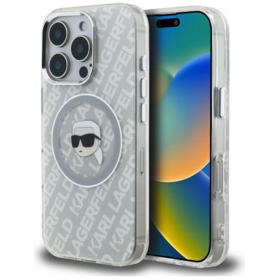 Karl Lagerfeld IML Karl Head Logo MagSafe Case for iPhone 16 Pro Max - Gray