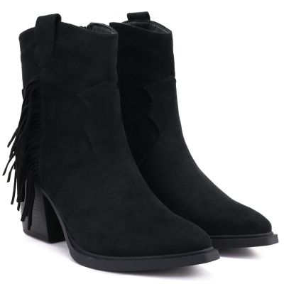 4. Women's insulated cowboy boots with fringes, black M.Daszyński MR2520-1