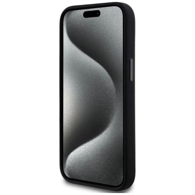 5. DKNY Liquid Silicone Small Metal Logo MagSafe Case for iPhone 14/15/13 - Black