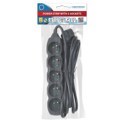 4. ESPERANZA POWER STRIP 5 SOCKETS 3M BLACK ELK208K